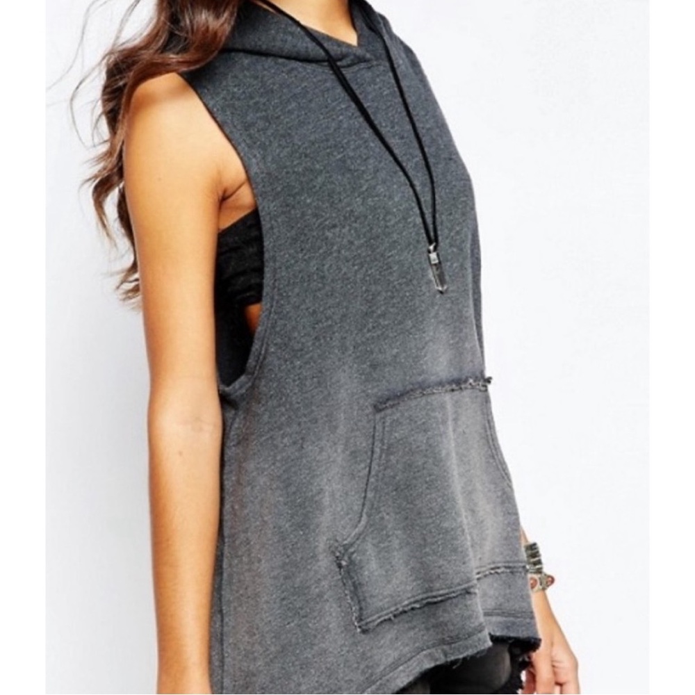 Free People Sleeveless Flowy Hoodie Poncho